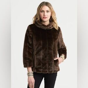 Banana Republic Chocolate Brown Faux Fur Pullover Coat